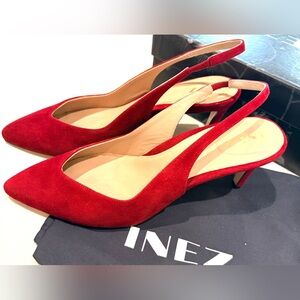 Red Suede Slingback Kitten Heels New in BOX/Shoe bag